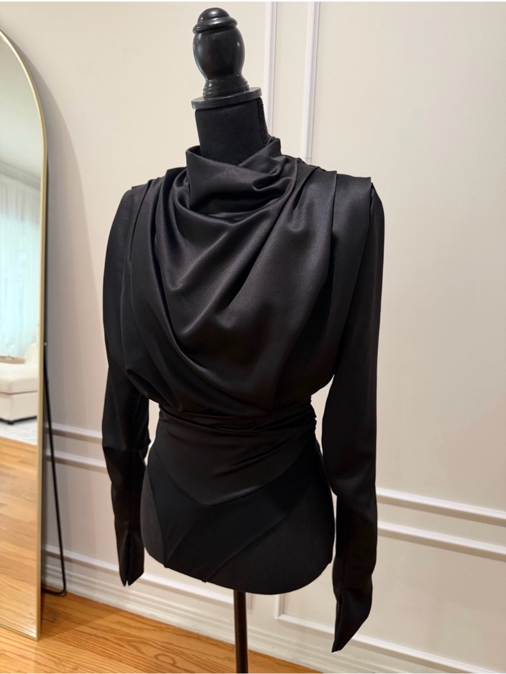 House of CB Black Draped Cowl-Neck Blouse